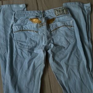 Robin's Jean Blue and Gold Flare Wide Leg Jeans